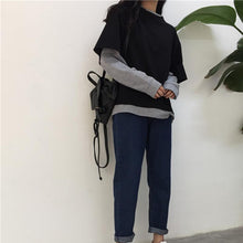 Load image into Gallery viewer, Preppy Style Sweatshirt With Patchwork T-Shirt