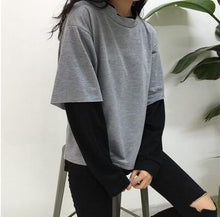 Load image into Gallery viewer, Preppy Style Sweatshirt With Patchwork T-Shirt