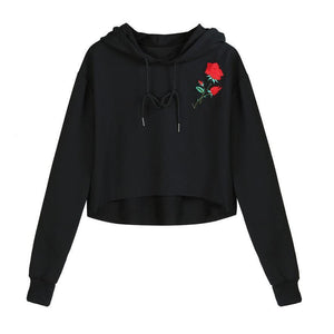 Rose Embroidery Crop Hooded Shirt