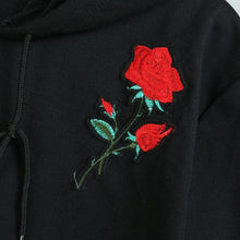Load image into Gallery viewer, Rose Embroidery Crop Hooded Shirt