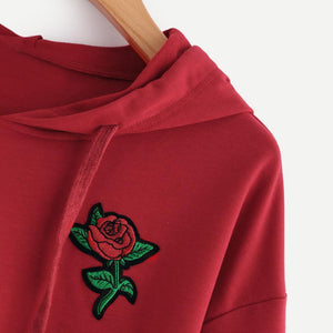 Rose Embroidery Crop Hooded Shirt