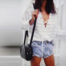 Load image into Gallery viewer, Striped Lace-Up V-Neck Sweatshirt