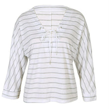 Load image into Gallery viewer, Striped Lace-Up V-Neck Sweatshirt