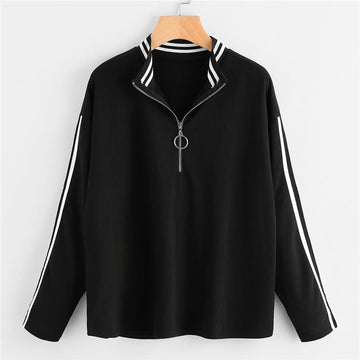 Striped Stand Collar Sweatshirt