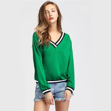 Striped V-Neckline Sweatshirt