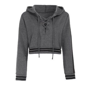Thick Lace-Up V-Neck Hoodie