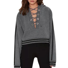 Load image into Gallery viewer, Thick Lace-Up V-Neck Hoodie