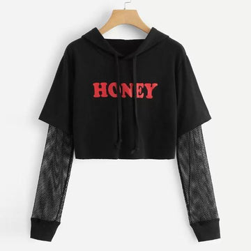 'HONEY' Net Patchwork Hoodie