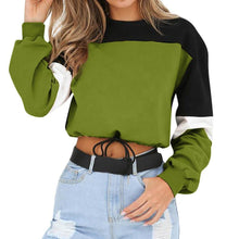 Load image into Gallery viewer, Three Tone Lace-Tied Hem Sweatshirt