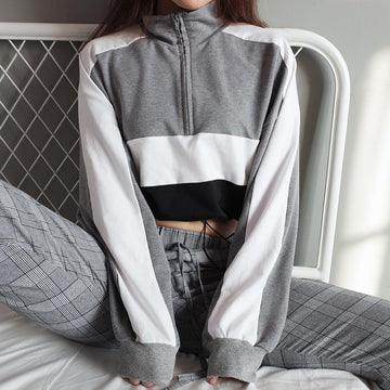 Three Tone Patchwork Crop Sweatshirt