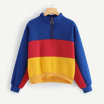 Three Tone Stand Collar Sweatshirt
