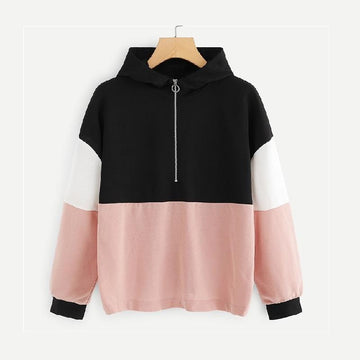 Three Tone Zip-Up Collar Hoodie