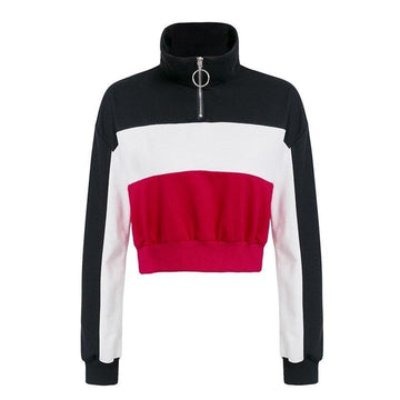 Three Tone Zip-Up Collar Sweatshirt