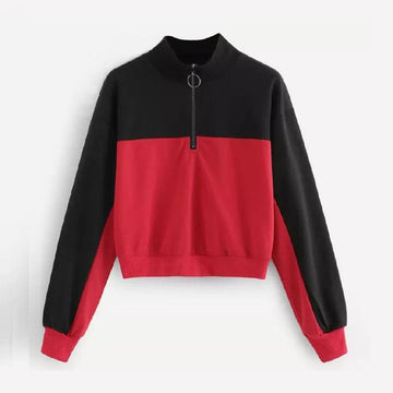 Two Tone Zip-Up Collar Sweatshirt