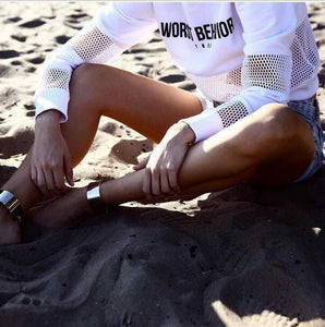 'WORST BEHAVIOR' Mesh Crop Sweatshirt