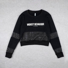 Load image into Gallery viewer, &#39;WORST BEHAVIOR&#39; Mesh Crop Sweatshirt