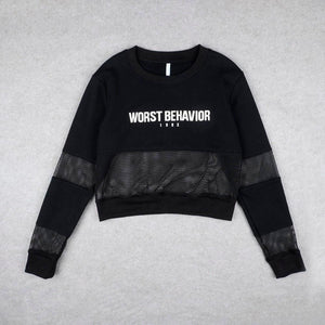 'WORST BEHAVIOR' Mesh Crop Sweatshirt