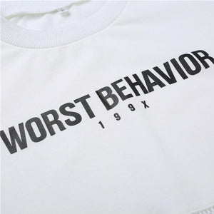 'WORST BEHAVIOR' Mesh Crop Sweatshirt