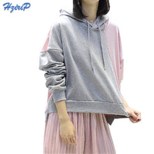 Load image into Gallery viewer, HziriP Patchwork Color Drawstring Hooded Tops 2017 Autumn Pink and Gray Loose Pullovers Women Long Sleeve Casual Sweatshirt Coat
