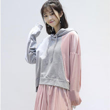Load image into Gallery viewer, HziriP Patchwork Color Drawstring Hooded Tops 2017 Autumn Pink and Gray Loose Pullovers Women Long Sleeve Casual Sweatshirt Coat