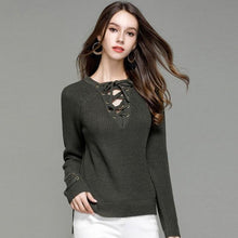 Load image into Gallery viewer, Knitted Lace-Up Sweater