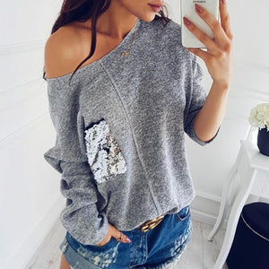 Knitted Off Shoulder Sweater
