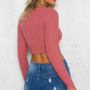 Lace-Up Knitted Crop Shirt