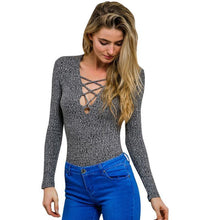 Load image into Gallery viewer, Lace-Up  V- Neck Knitted Shirt
