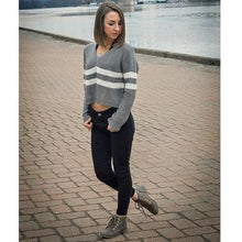 Load image into Gallery viewer, Striped Crop knitted Sweater