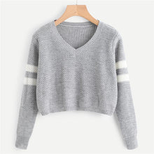 Load image into Gallery viewer, Striped V-Neck Crop Sweater