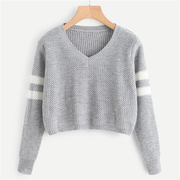 Striped V-Neck Crop Sweater