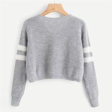 Load image into Gallery viewer, Striped V-Neck Crop Sweater