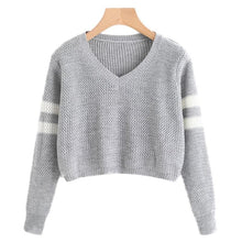 Load image into Gallery viewer, Striped V-Neck Crop Sweater