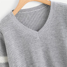 Load image into Gallery viewer, Striped V-Neck Crop Sweater