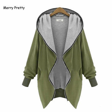 Merry Pretty Plus size Women thin outerwear jackets hood zipper-up sweatshirts female long-sleeve army green tops hoddies coats