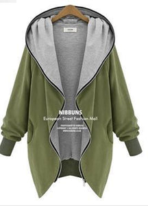 Merry Pretty Plus size Women thin outerwear jackets hood zipper-up sweatshirts female long-sleeve army green tops hoddies coats