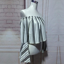 Load image into Gallery viewer, Flare Sleeve Stripe Pattern Off-Shoulder