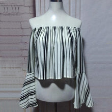 Load image into Gallery viewer, Flare Sleeve Stripe Pattern Off-Shoulder