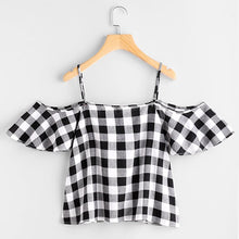 Load image into Gallery viewer, Plaid Crop Off-Shoulder