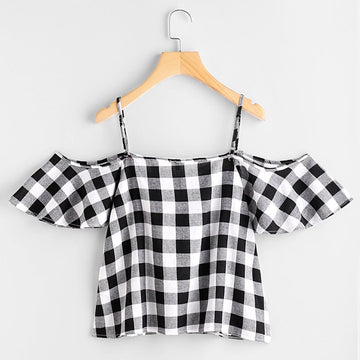 Plaid Crop Off-Shoulder