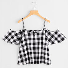 Load image into Gallery viewer, Plaid Crop Off-Shoulder