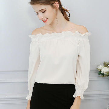Ruffled Long Sleeve Off-Shoulder