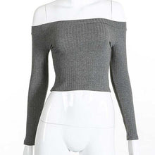 Load image into Gallery viewer, Solid Crop Knitted Off-Shoulder