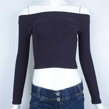 Load image into Gallery viewer, Solid Crop Knitted Off-Shoulder