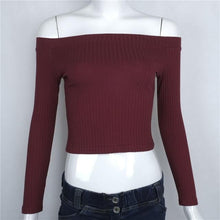 Load image into Gallery viewer, Solid Crop Knitted Off-Shoulder
