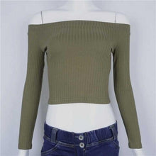 Load image into Gallery viewer, Solid Crop Knitted Off-Shoulder