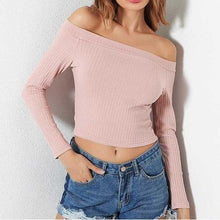 Load image into Gallery viewer, Solid Crop Knitted Off-Shoulder