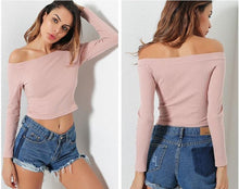 Load image into Gallery viewer, Solid Crop Knitted Off-Shoulder