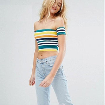 Striped Crop Off-Shoulder