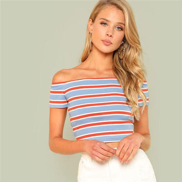 Striped Crop Off-Shoulder